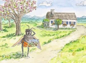 Bunte Kinderzimmer Wandmalerei! 5 Wildbiene mit Postkarte