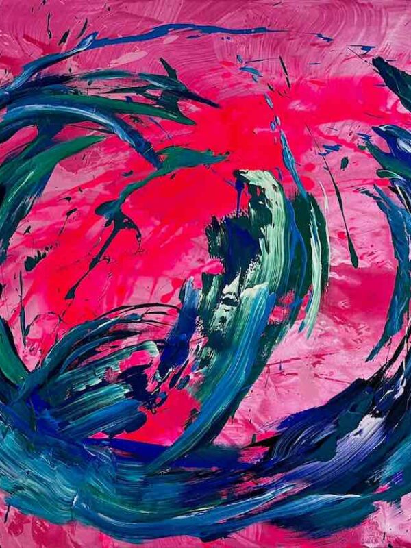 ‘Together’ – emotionales Gemälde in Rot und Blau, voller Energie und Verbindung