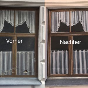 Wandmalerei auf Aussenwänden 4 Fenster vorher nachher